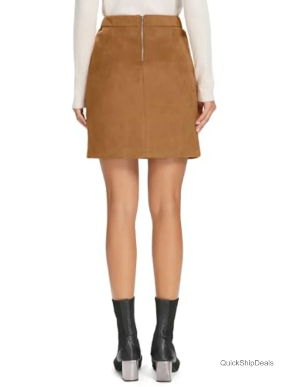 Women's High Waist Plaid Bodycon Mini Skirt Faux Suede Back Zipper